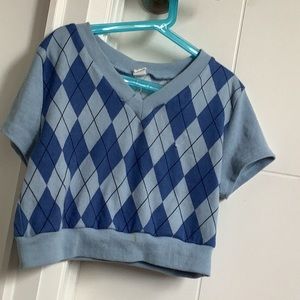 Argyle print shein blue cropped vest shirt
